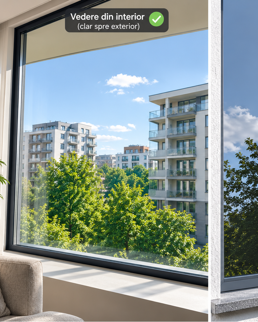 1+1 Bandă Solară pentru Geamuri cu Efect Oglindă+ Racletă și Kit Montaj