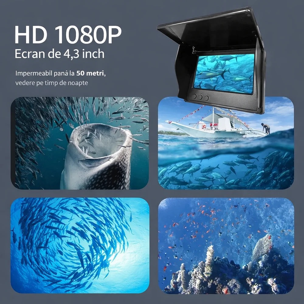 Camera Subacvatică HD pentru Pescuit + Vedere Nocturnă + Cablu 30M