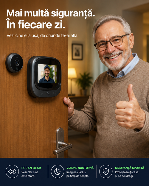 1+1 Vizor Smart pentru Ușă — Vezi Clar Zi și Noapte