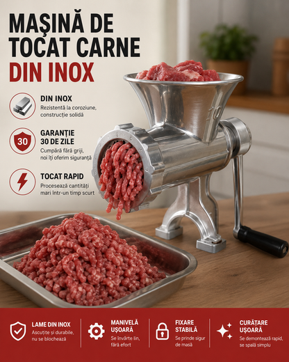 Mașina de Tocat Carne din Inox — Carne Tocată Fără Chin