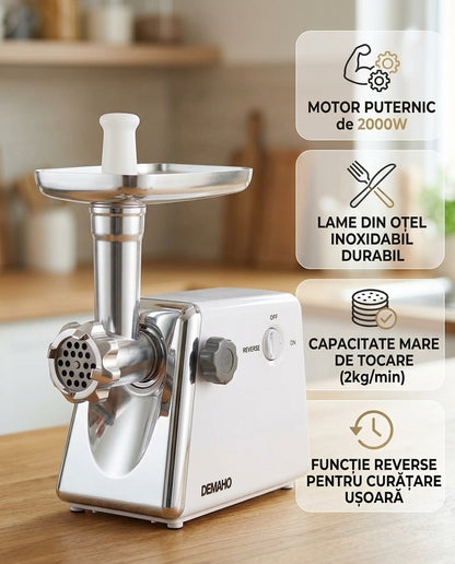 Mașina Electrică de Tocat Carne DEMAHO+ Accesoriu Cârnați 5-în-1, CADOU