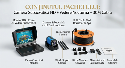 1+1 Camera Subacvatică HD pentru Pescuit + Vedere Nocturnă + Cablu 30M